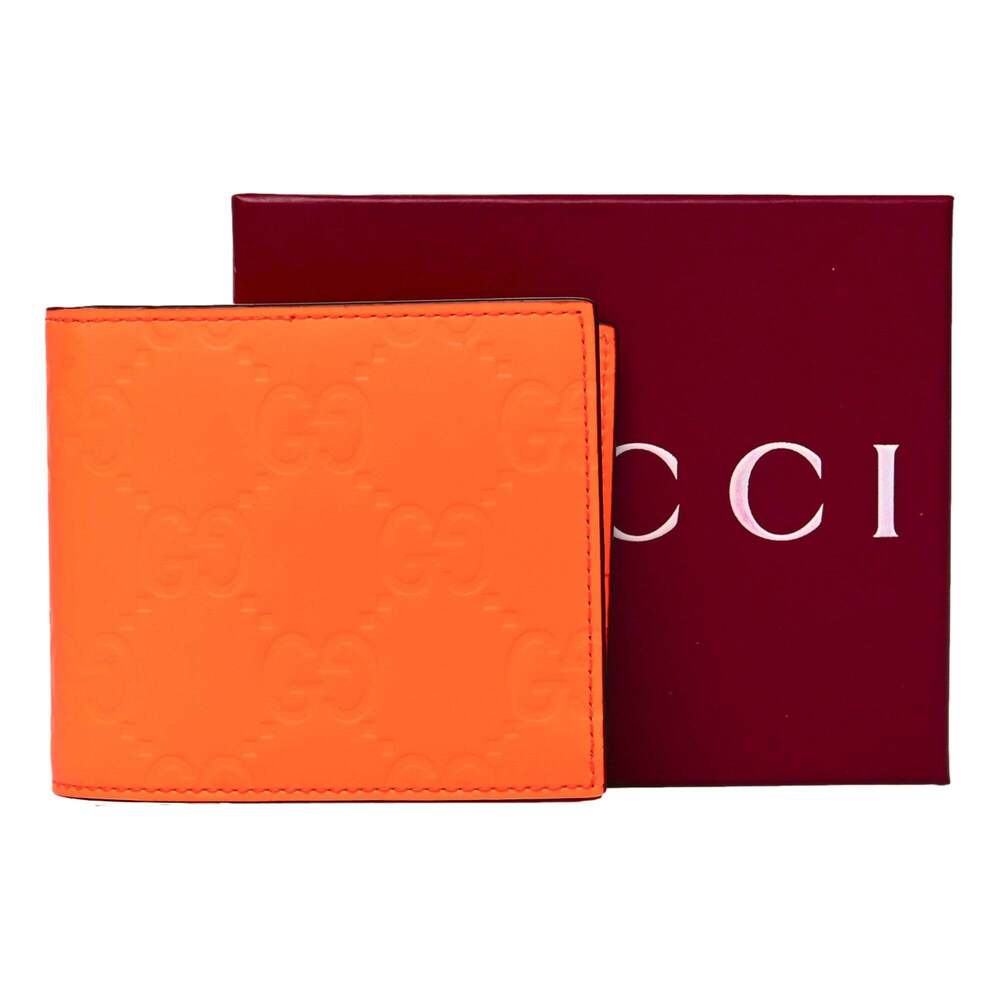 Gucci GG Rubber Effect Neon Orange Guccissima Leather Bifold - Picture 5 of 5